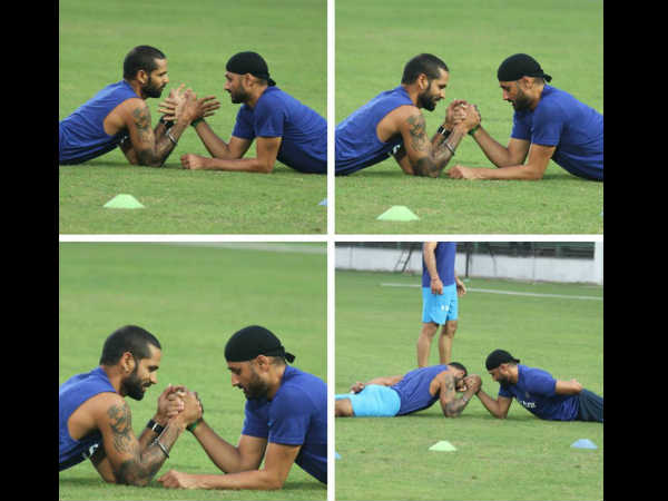 Video- प्रैक्टिस सेशन के दौरान शिखर धवन और हरभजन सिंह भिड़े