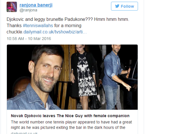 Deepika Padukone Having Dinner With Tennis Star Novak Djokovic, Foreign media fails to recognize