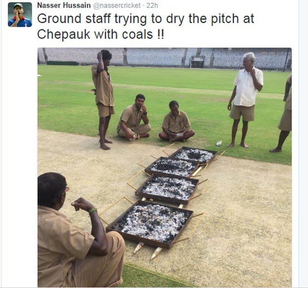 वरदा इफेक्ट: 5वें टेस्ट मैच के लिए गर्म कोयले से सुखाई जा रही है चेन्नई की पिच