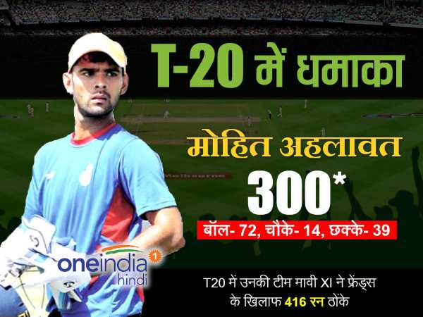 दिल्ली के मोहित अहलावत ने रचा इतिहास, टी-20 क्रिकेट में खेली 300 रनों की पारी