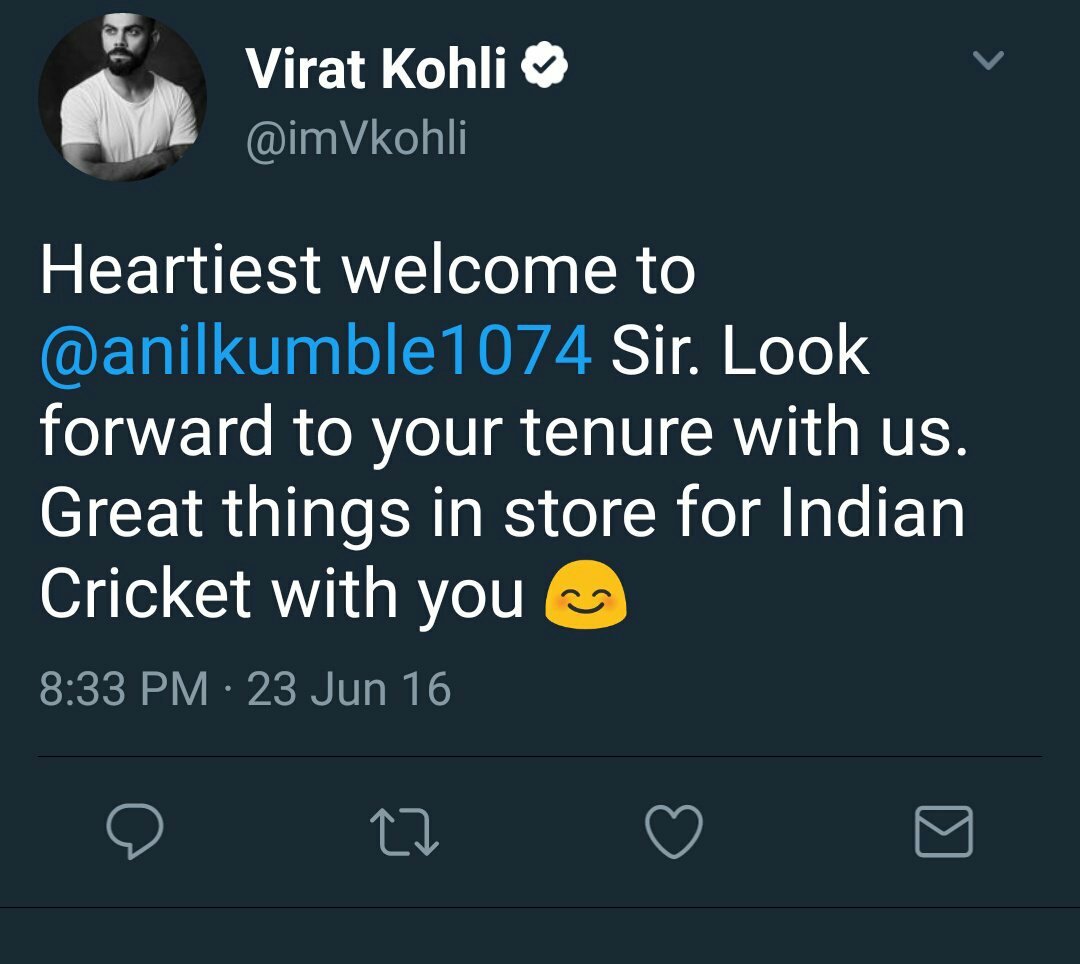 कोहली ने डिलीट किया कुंबला का 'वेलकम ट्वीट', फैंस ने लताड़ा