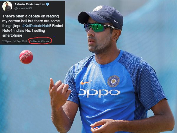 Apple के फोन से Redmi Note4 का प्रचार कर बैठे अश्विन, ट्विटर ने लिए मजे