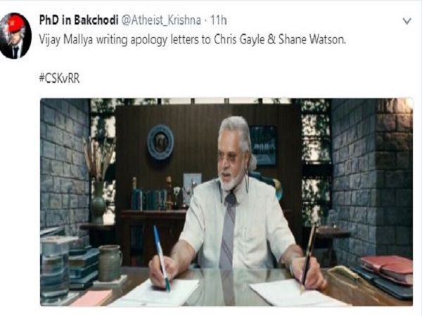 ट्रोल: विजय माल्या गेल और वॉटसन को पत्र लिखकर माफ़ी मांगते हुए