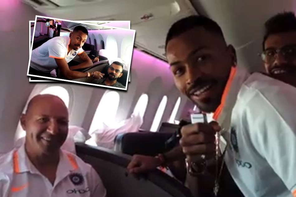 VIDEO: एंकर बन हार्दिक पांड्या ने विमान में सभी का लिया इंटरव्यू, धोनी ने दिया करारा जवाब