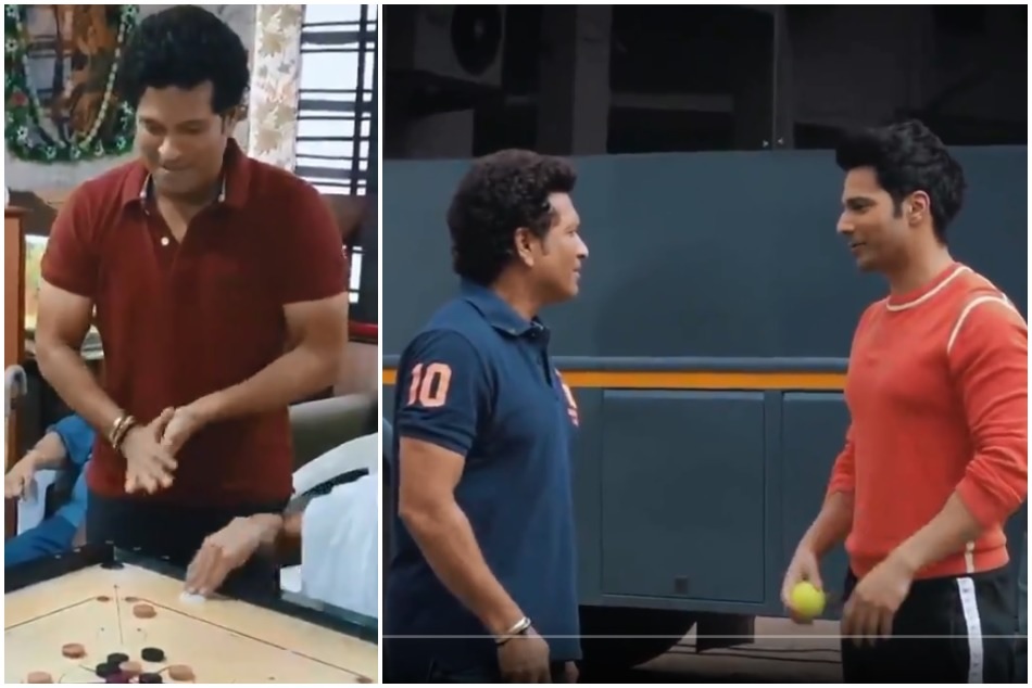 खेल दिवस पर सचिन ने की वरुण धवन की गेंदों की धुनाई, वृद्धाश्रम में खेला कैरम, VIDEO