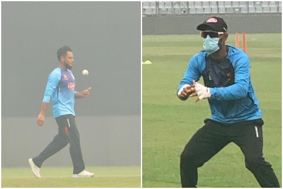 दिल्ली टी-20 के प्रैक्टिस सेशन में मास्क पहनकर अभ्यास करते दिखे बांग्लादेशी खिलाड़ी