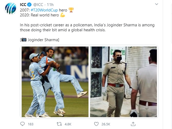 ICC के ट्वीट में DSP जोगिंदर शर्मा-