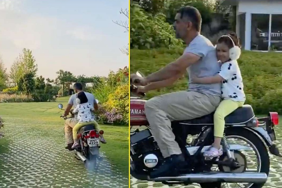 फॉर्म हाउस में बेटी जीवा को बाइक पर घुमाते दिखे धोनी, वीडियो हुआ वायरल