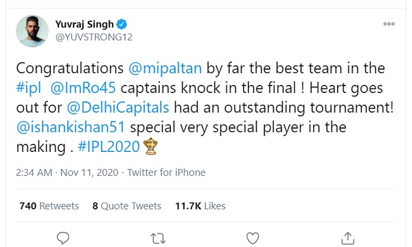 Yuvraj Singh praise Mumbai Indians team,