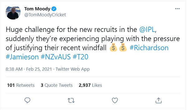 टॉम मूडी ने कहा- खिलाड़ियों पर कीमत को सही ठहराने का दबाव