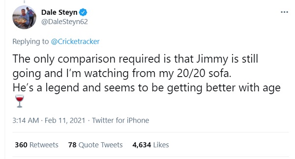  स्टेन ने तुलना पर कहा- जिमी एक लीजेंड हैं