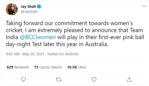 Indian womens cricket team will play their first day night test in Australia, Jay Shah confirms