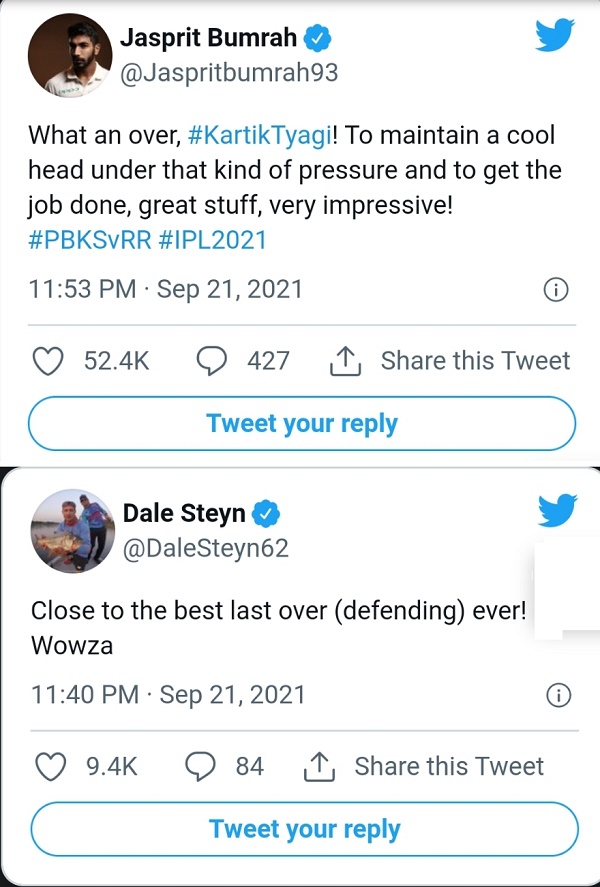 Dale steyn and bumrah reaction on kartik tyagi