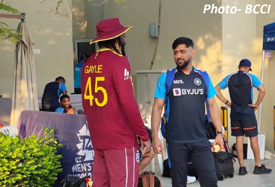 T20 WC 2021: MS Dhoni and Chris Gayle meet, BCCI shares memorable moment