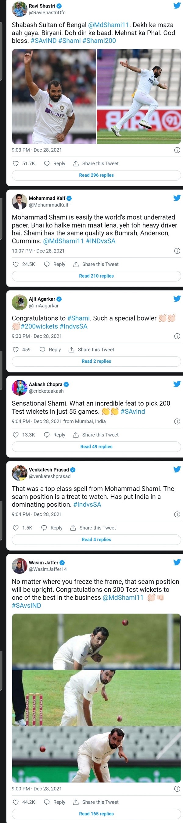 IND vs SA: Indian cricket fraternity praise Mohammed Shami after he getting 200 test wicket