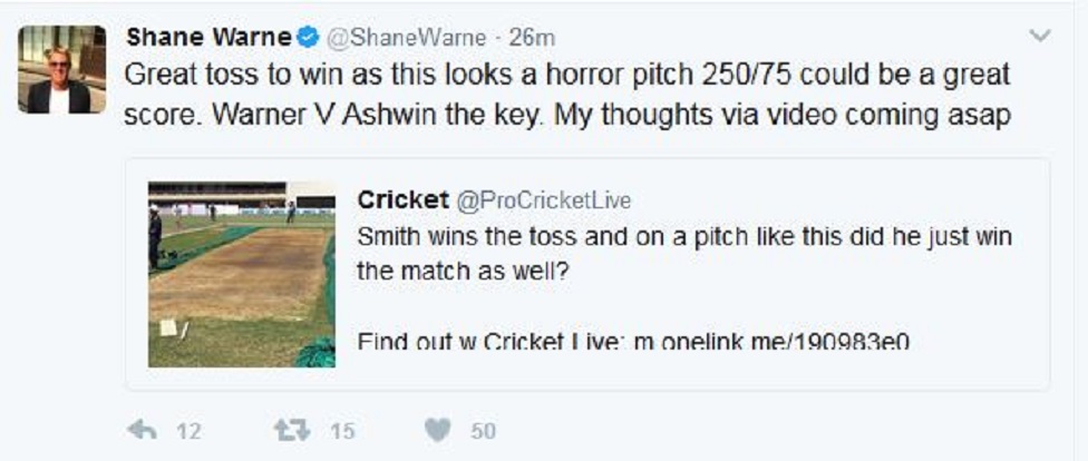 शेन वॉर्न ने रांची पिच को 'भयानक' क़रार दिया